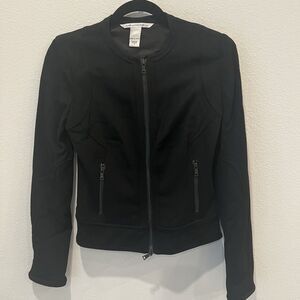 Diane von Furstenberg Basic Jacket Black Full Zip Long Sleeve Wool Office Chic